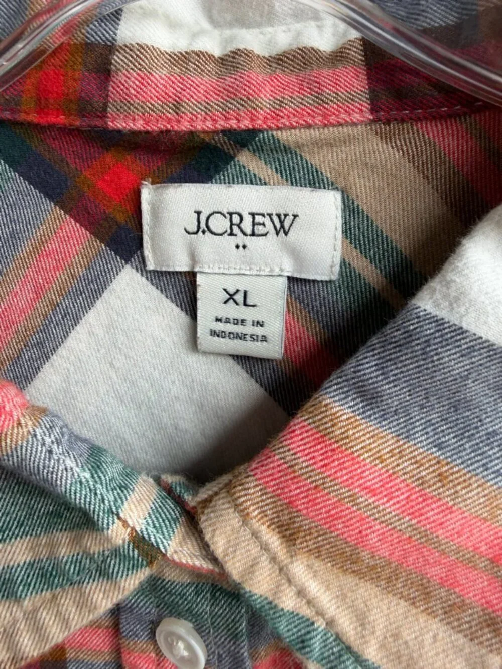 J. Crew 100% Cotton Long Sleeve Button Front Collared Plaid Shirt Size XL.